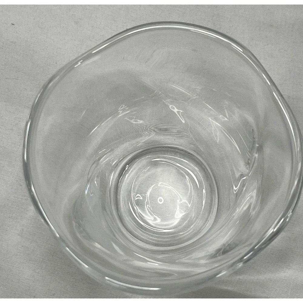 Orrefors Sweden Crystal Ruffled Vase Etched Bird Signed Art Glass 2400 Clear